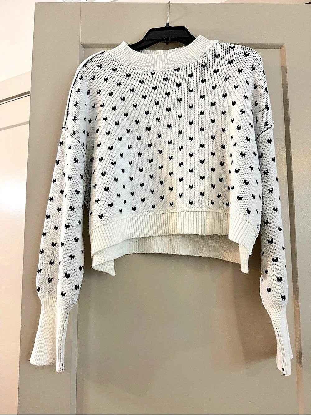 Free People Easy Street Crop Sweater White & Black XS